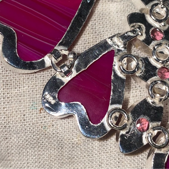 Sweet heart Botswana Agate + Pink Topaz exotic gemstone double tiered necklace - Picture 8 of 13